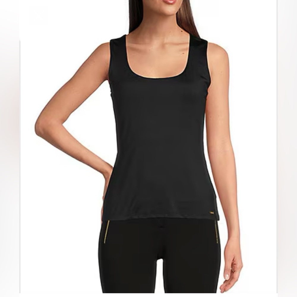 CALVIN KLEIN BLACK MATTE JERSEY SCOOP NECK TANK XS